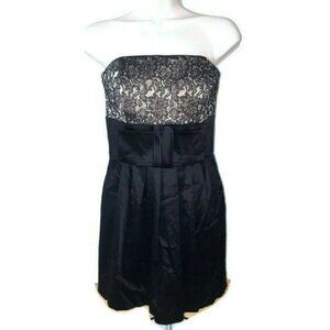 White House Black Market Women's  0 Cocktail Dress Strapless Black Lace Details